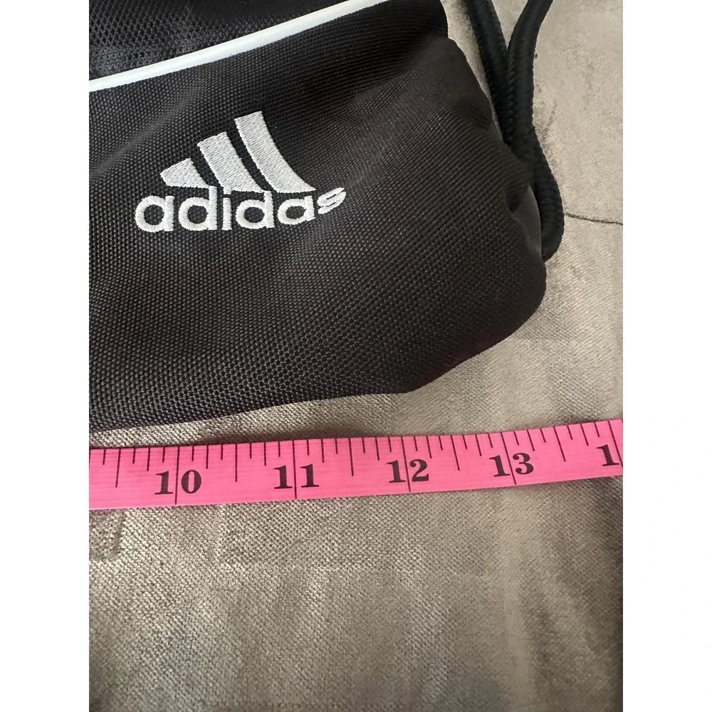 Adidas Drawstring Gym Sack Backpack Black 3 Stripes Mesh Pockets Sports Logo Bag